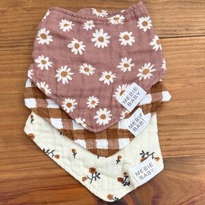 Mebie Baby Floral and Checkered Bandana Bibs - Brown and Cream